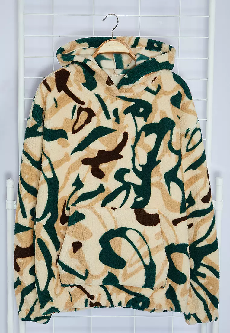 Printed Sherpa Hoodie