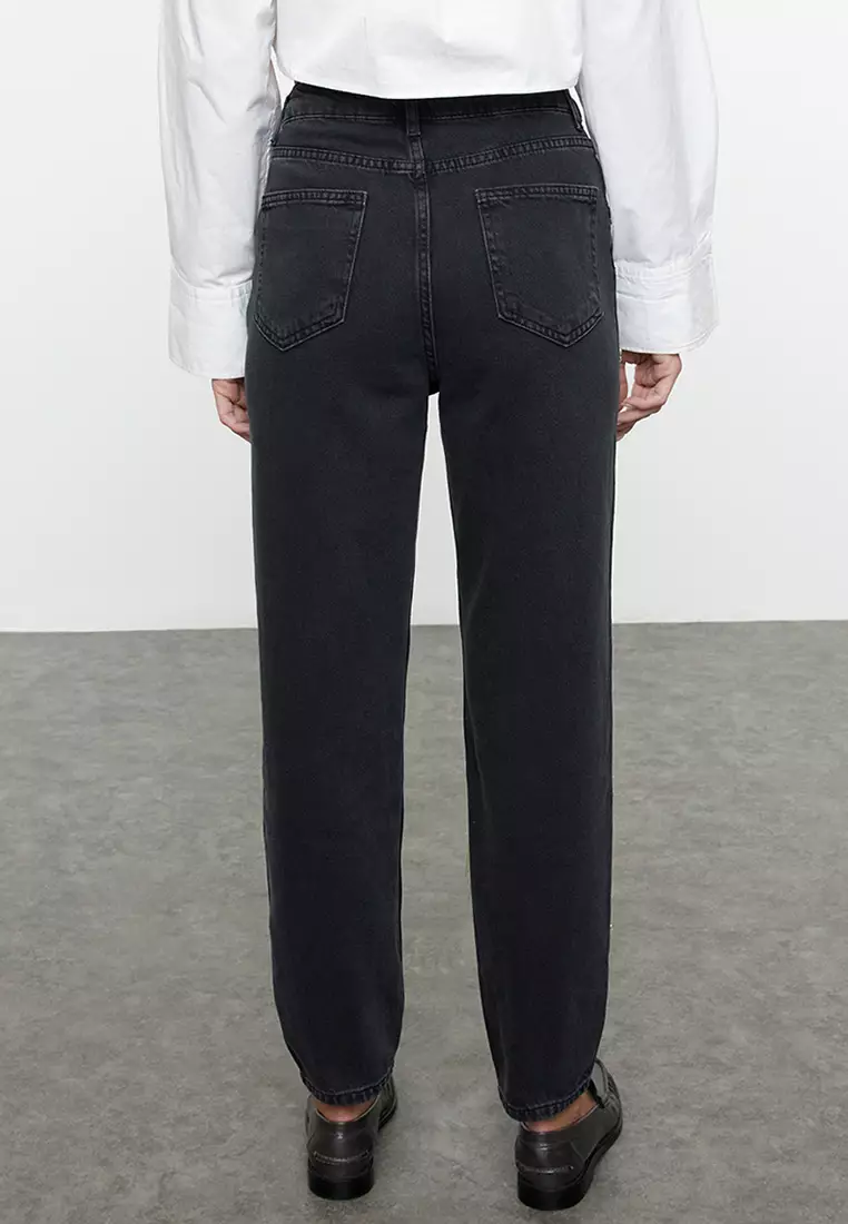 High Waist Mom Jeans with Rhinestones