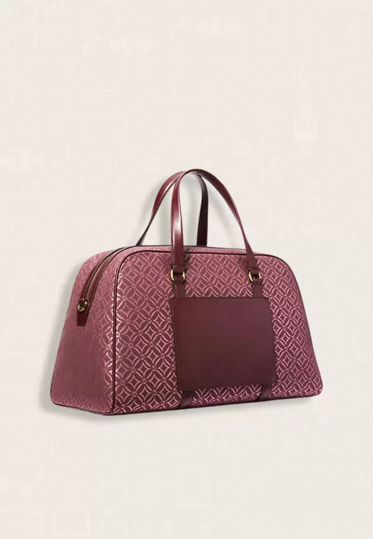 Michael Kors Jet Set Travel Extra-Large Metallic Logo Jacquard Weekender Bag Oxblood Multi