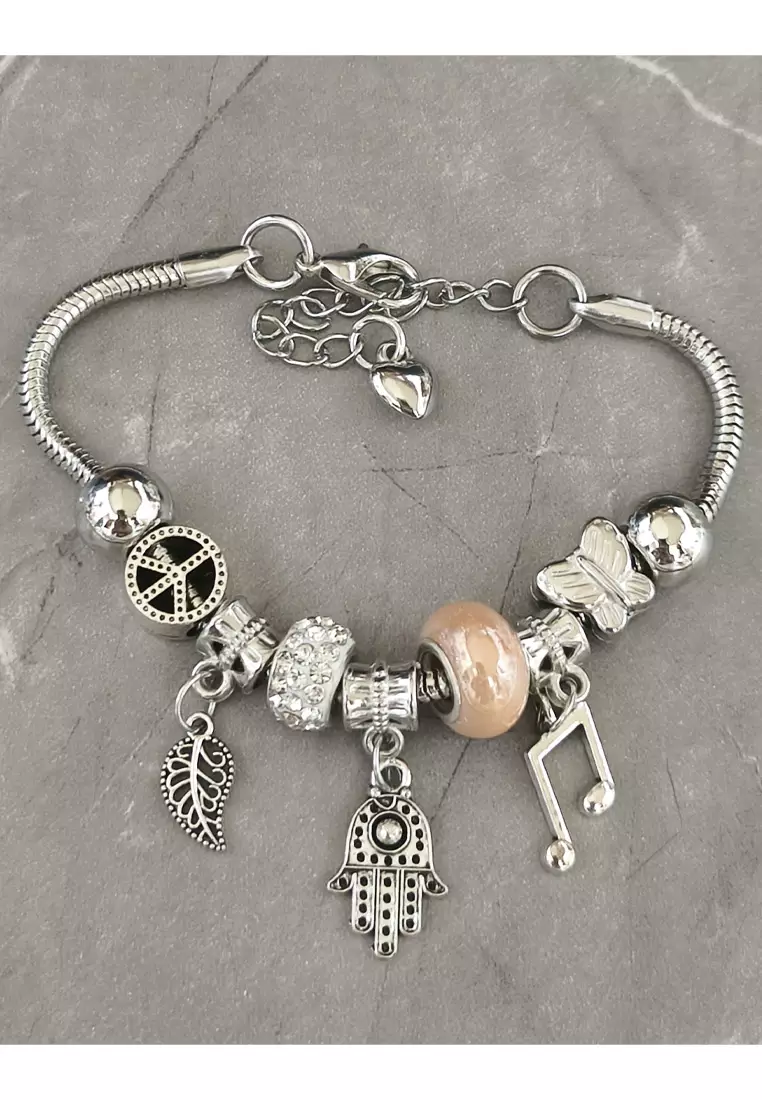 Accessories Wanita Hamsa Hand Music Pomora Charm Bracelet Gelang Wanita Pink, Blue