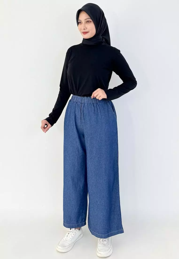 Jasmin Denim Kulot BIRU TUA Celana Panjang Jeans Wanita Fit BB 43-80 kg