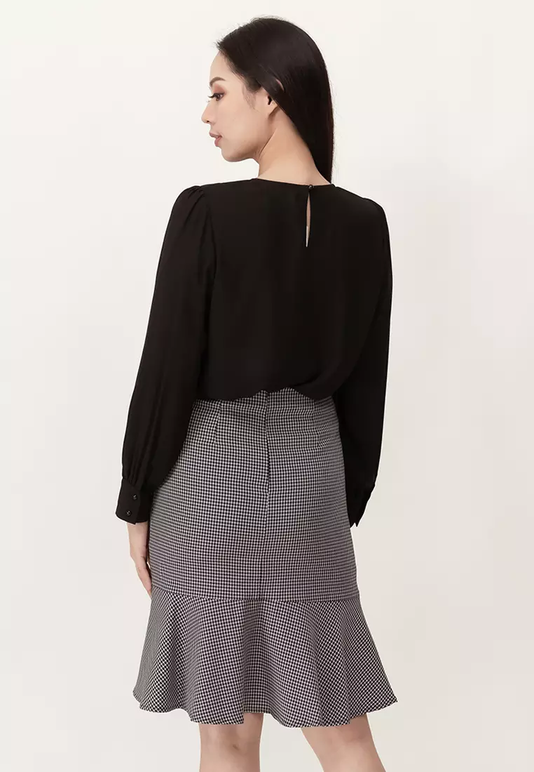 雪纺圆领长袖上衣