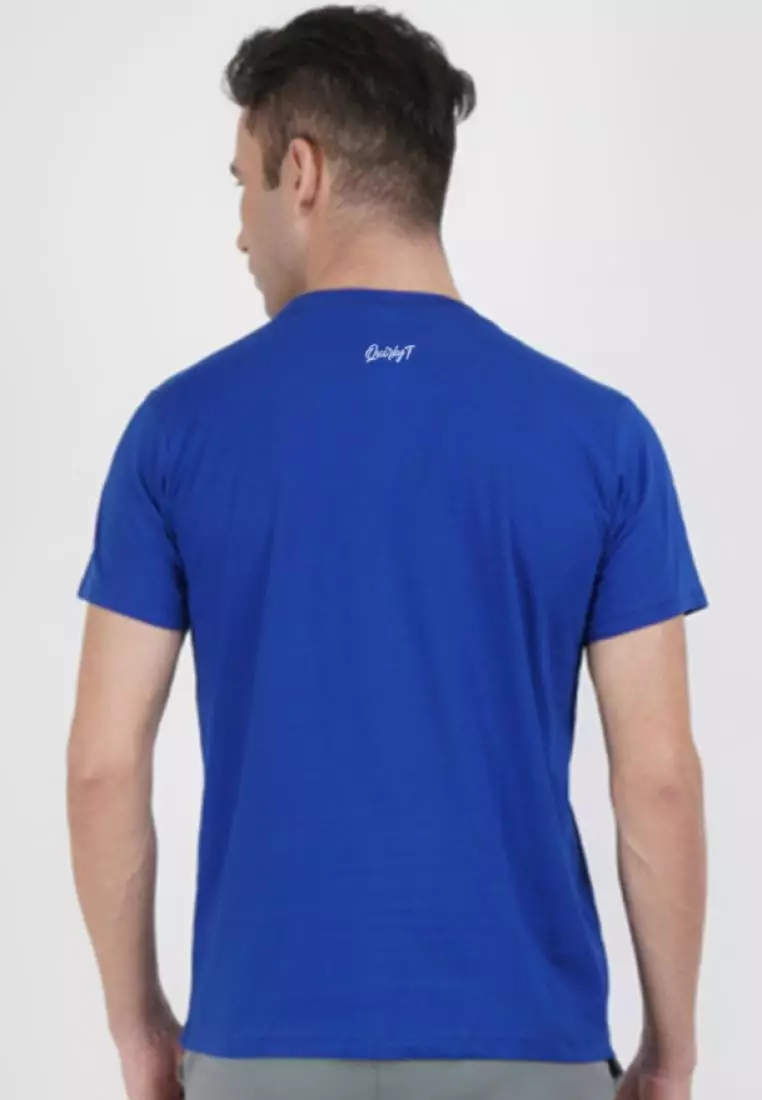 Fitness Strength 图案蓝色棉质短袖锻炼/训练 T 恤