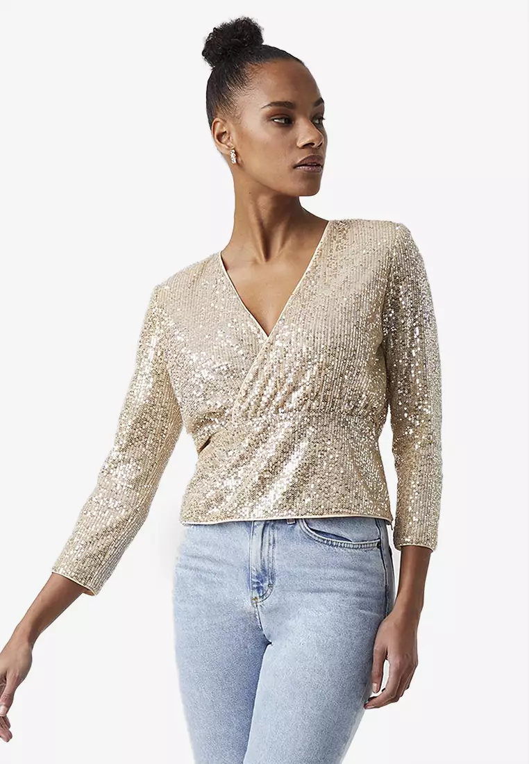 Jual French Connection Eshka Sequin Wrap Top Original 2023 | ZALORA  Indonesia ®