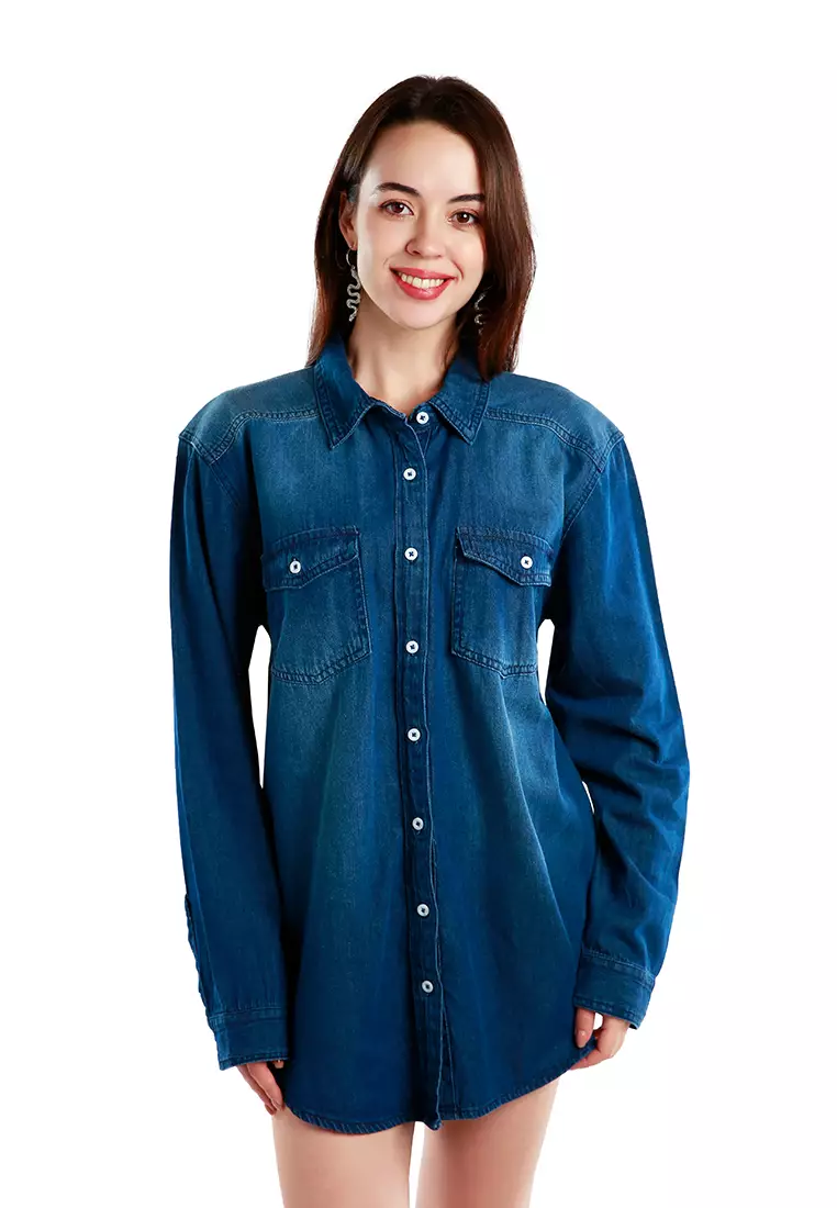 Mid-Blue Button Down Ombre Denim Shirt