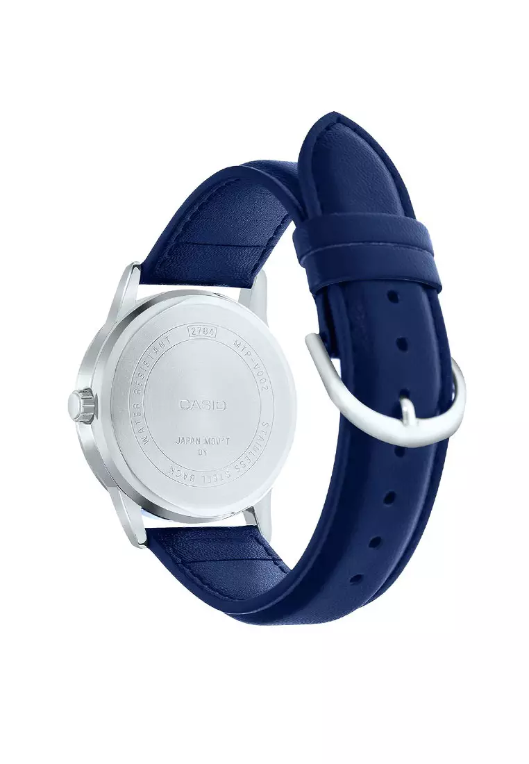 Casio Jam Tangan Pria - Blue Silver - Leather Strap - MTP-V002L-2B3UDF