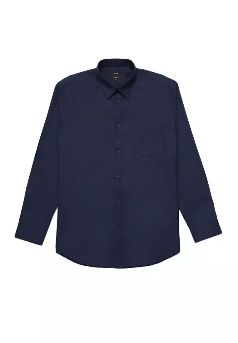 Jobb Brioni Kemeja Pria Lengan Panjang Regular Fit Navy