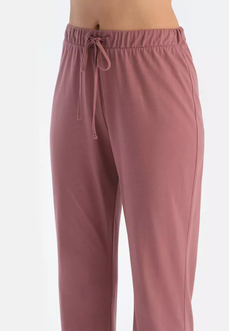 2-Pack Ecru-Pink Trousers, Floral Print, Regular Fit, Sleepwear for Women