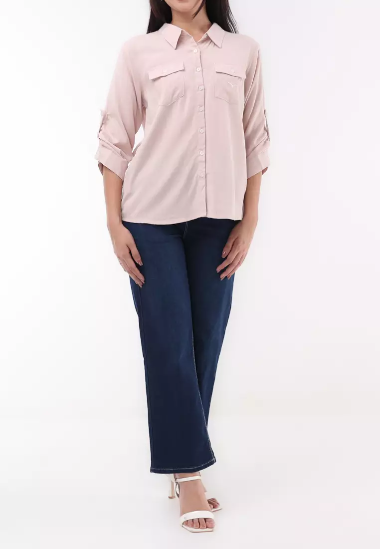 Woven Plain Soft Linen 3/4 Blouse
