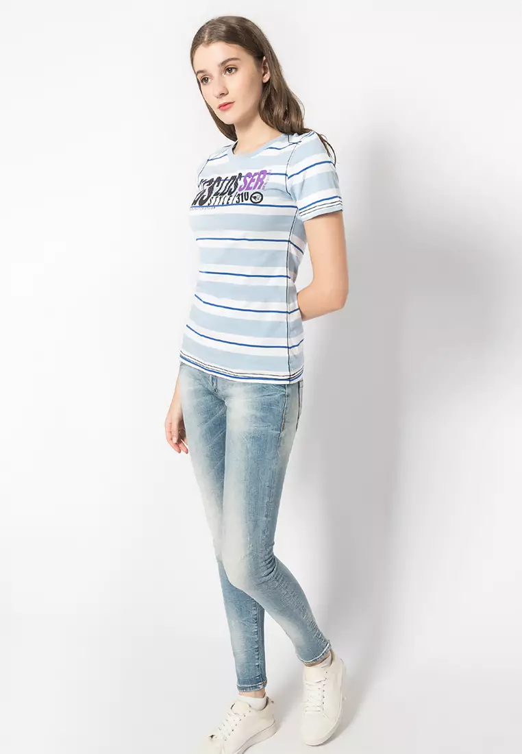 LGS - Kaos Wanita Warna Putih Motif Salur LTS.520.T776M.082.C