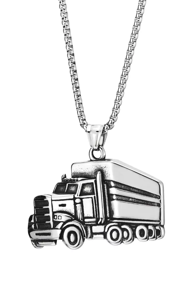 Aksesoris Pria Truck Pendant Premium Stainless Steel Necklace Kalung Pria Silver