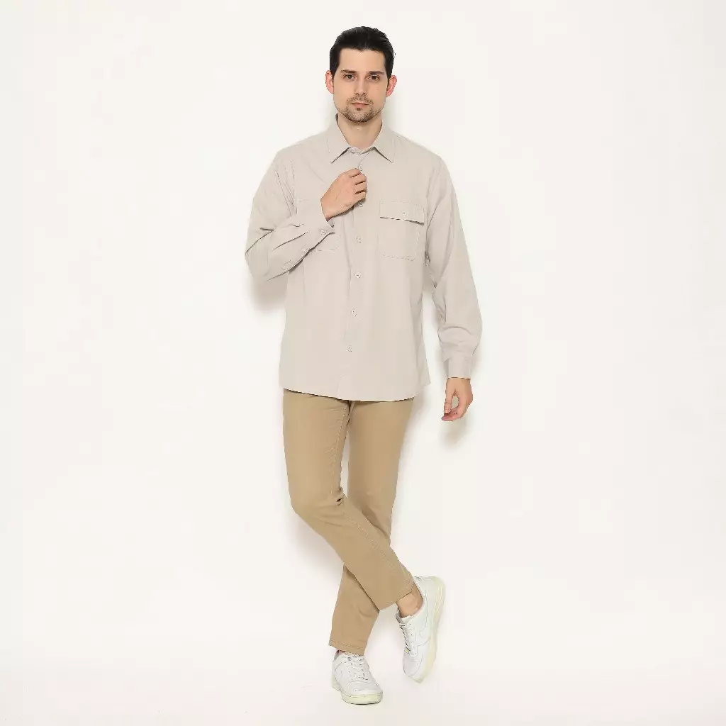 AMK Kemeja Polos Oversize Lengan Panjang SHS GIANT L/S Light Grey
