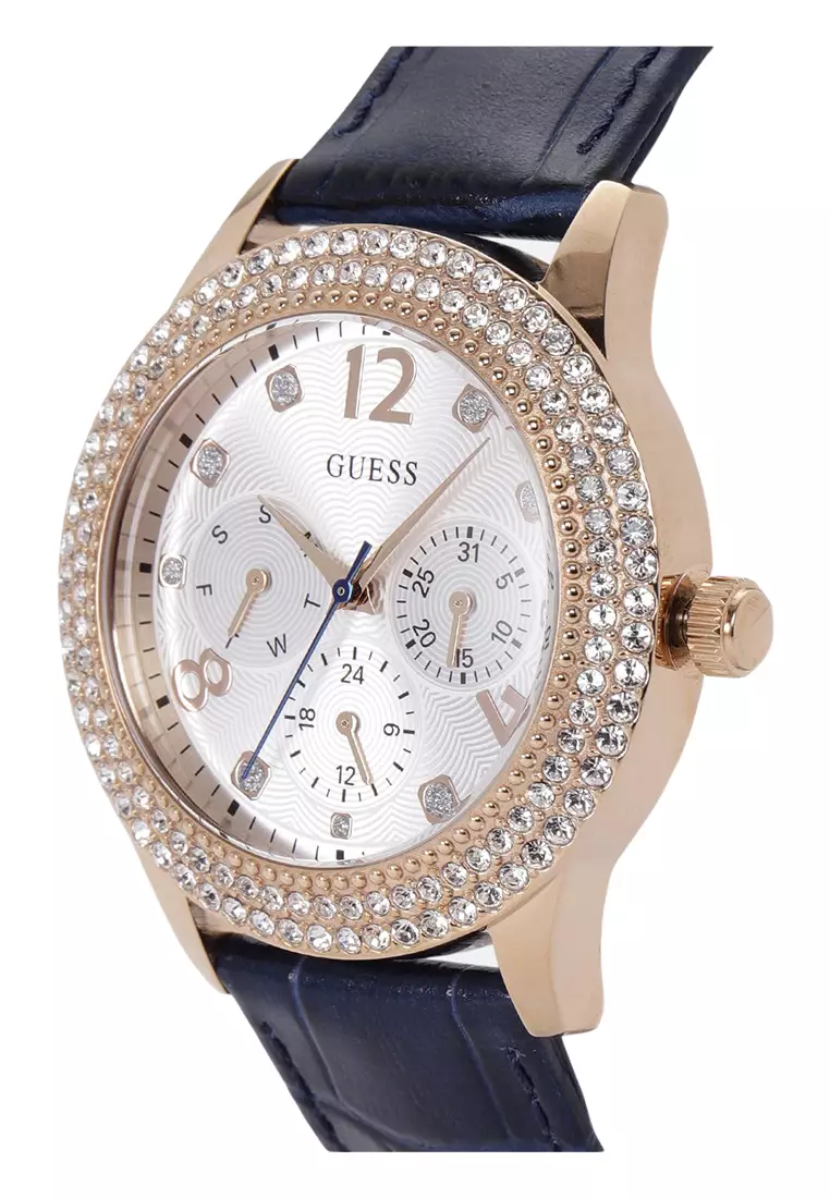 Guess W1159L2 - Jam Tangan Wanita - Rosegold - Blue Leather Strap