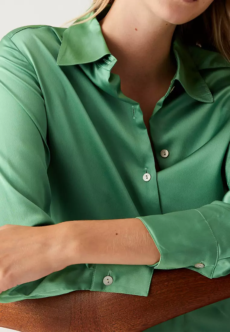 Satin Collared Long Sleeve Shirt