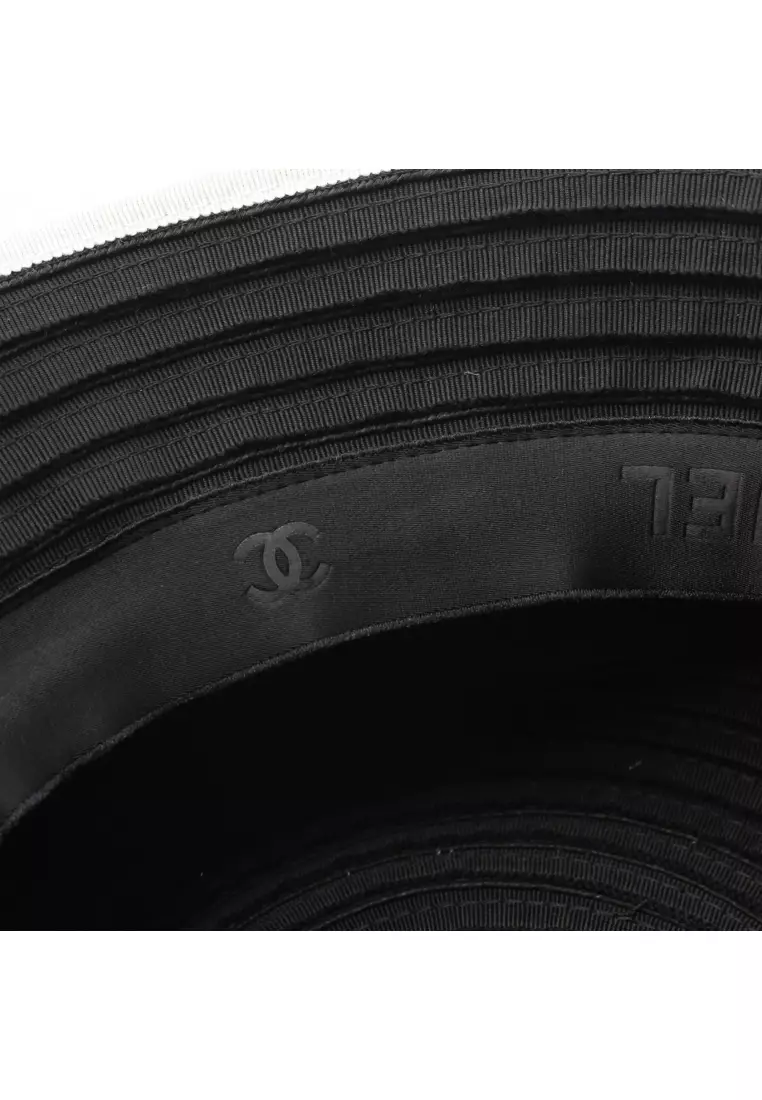 Pre-Loved Chanel coco mark bucket hat hat fabric black white