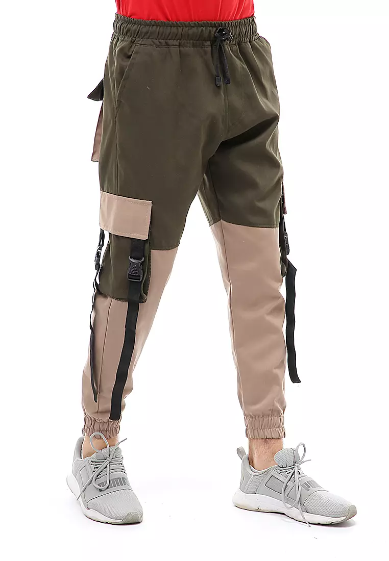 Locko Long Pants Celana Jogger Pria Kombinasi Material Cotton Twill ORIGINAL - Green Cream