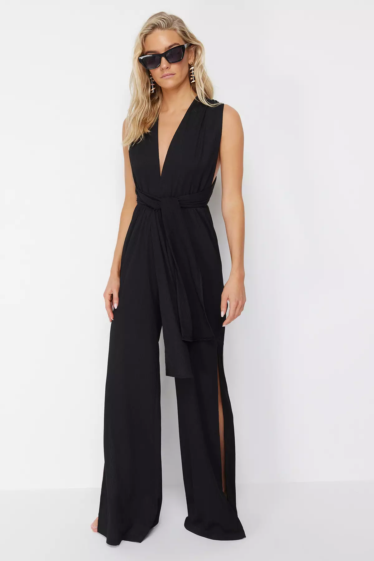 Long Jumpsuit with Tie Detail