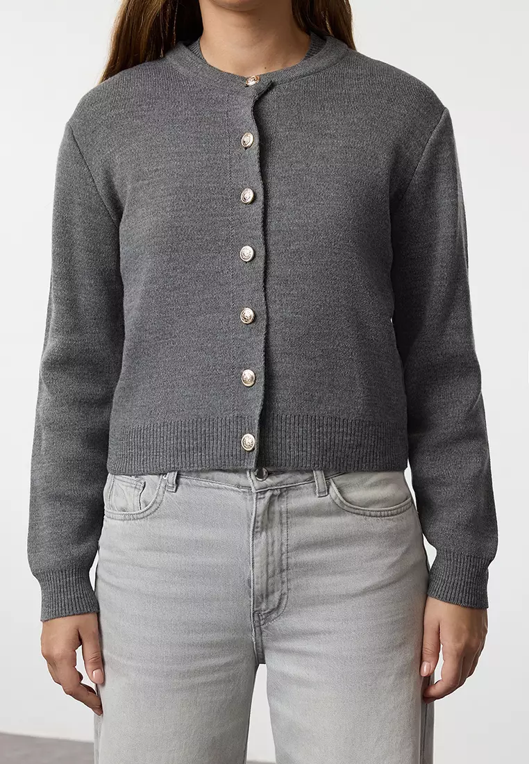 Anthracite Basic Cardigan-Blouse Knitwear Cardigan TWOAW25HI00216