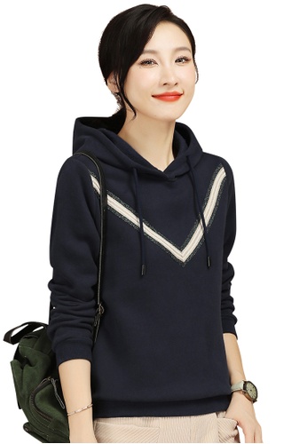 A-IN GIRLS navy Simple Stitching Hooded Sweater (Plus Velvet) B5D08AA53F6181GS_1