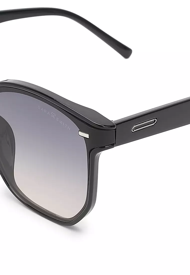 Unisex Fashion Sunglasses - Glossy Black / Grey-Orange