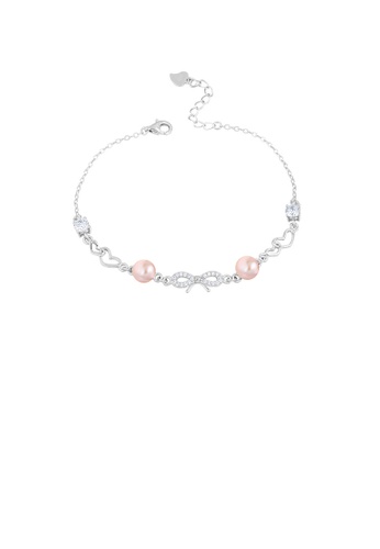 Glamorousky purple 925 Sterling Silver Fashion Elegant Ribbon Heart Shaped Purple Freshwater Pearl Bracelet with Cubic Zirconia 98A76AC9D7D34AGS_1