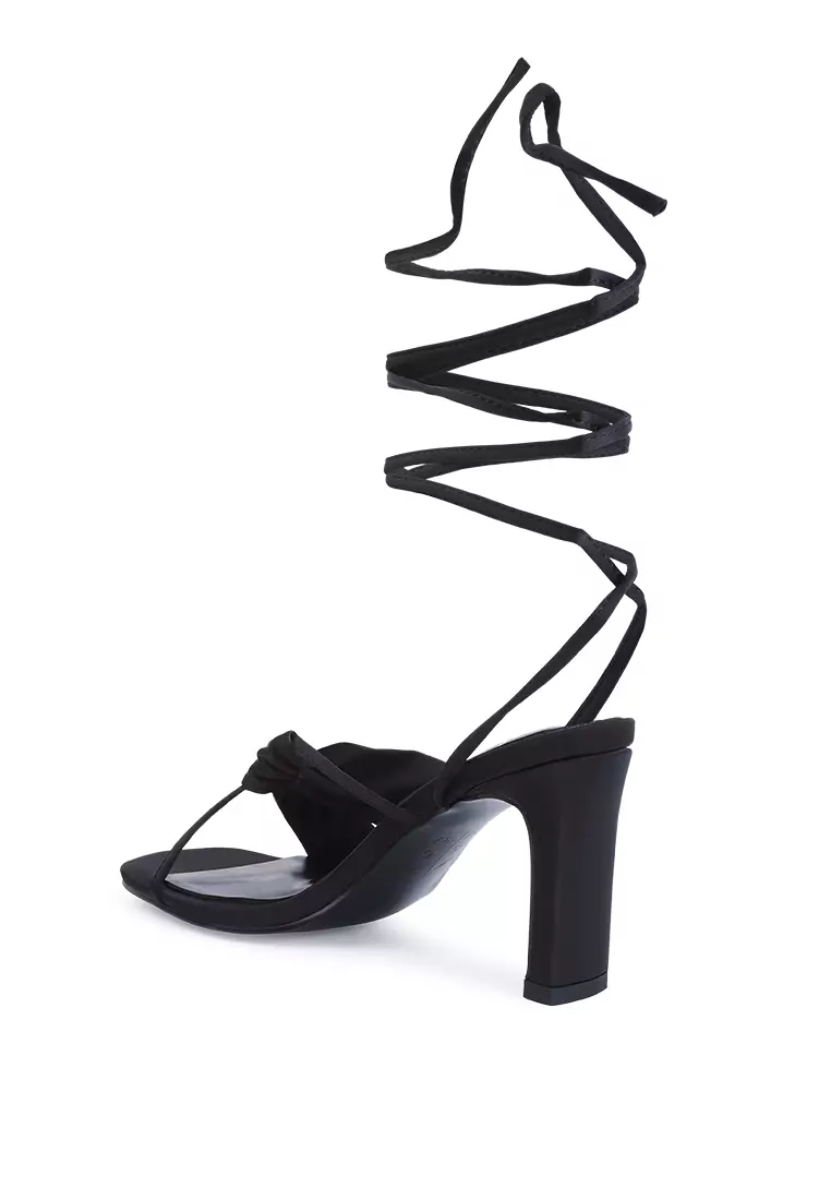 Buy London Rag Black Ruched Satin Tie Up Block Heeled Sandals 2023 ...