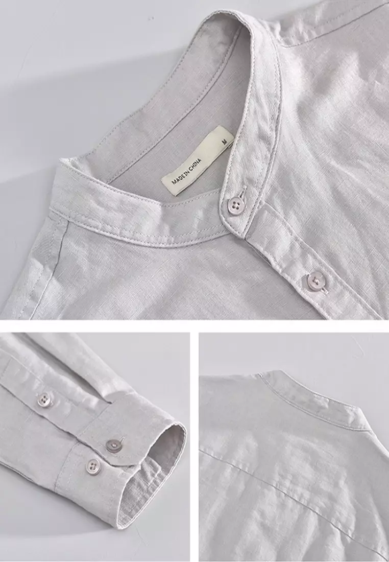 Literary And Simple Round Neck Cotton Linen Shirt WM603
