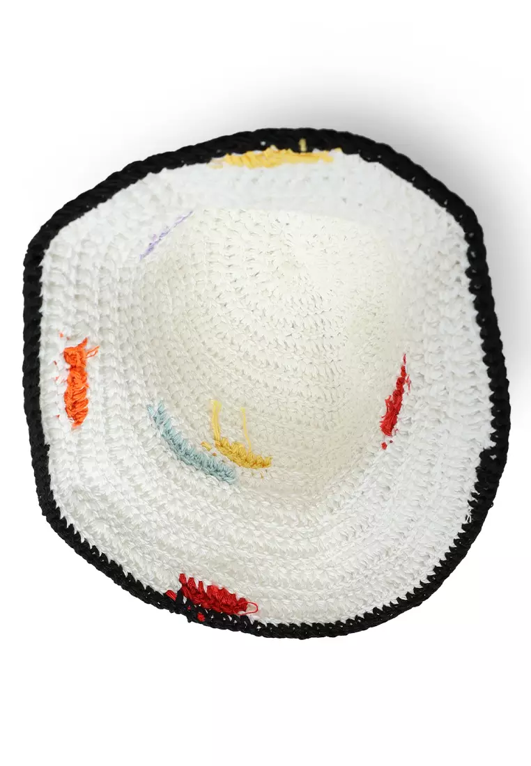 Topi Bucket Rajut Pelangi Putih