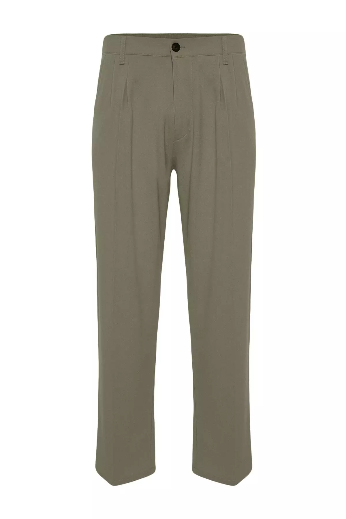 Khaki Pleated Classic Baggy Fit Fabric Trousers TMNSS24PL00024