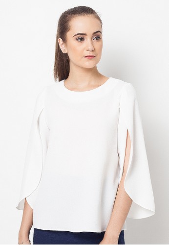 Split Sleeves Plain Blouse-White