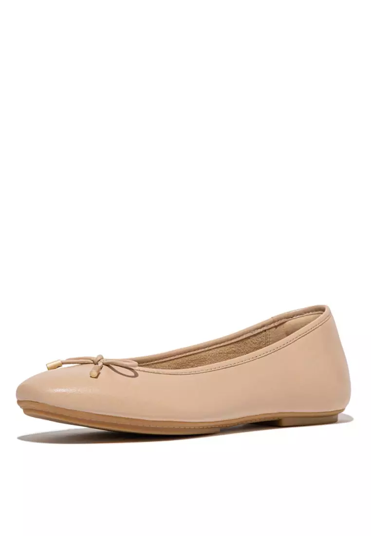 FitFlop DELICATO Bow Soft Leather Ballet Flats - Classic Beige (HX8-B41)