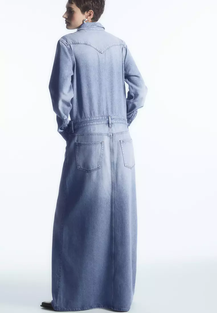 chinese dress ladies Cosmala Denim Long Sleeve Mini Dress / Indigo Blue | Meshki main image 0