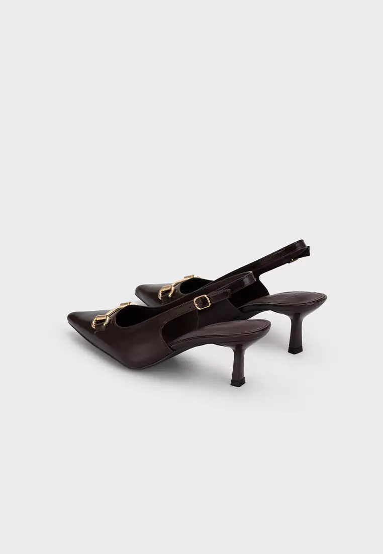 POINTED TOE BUCKLED SLINGBACK MID HEEL