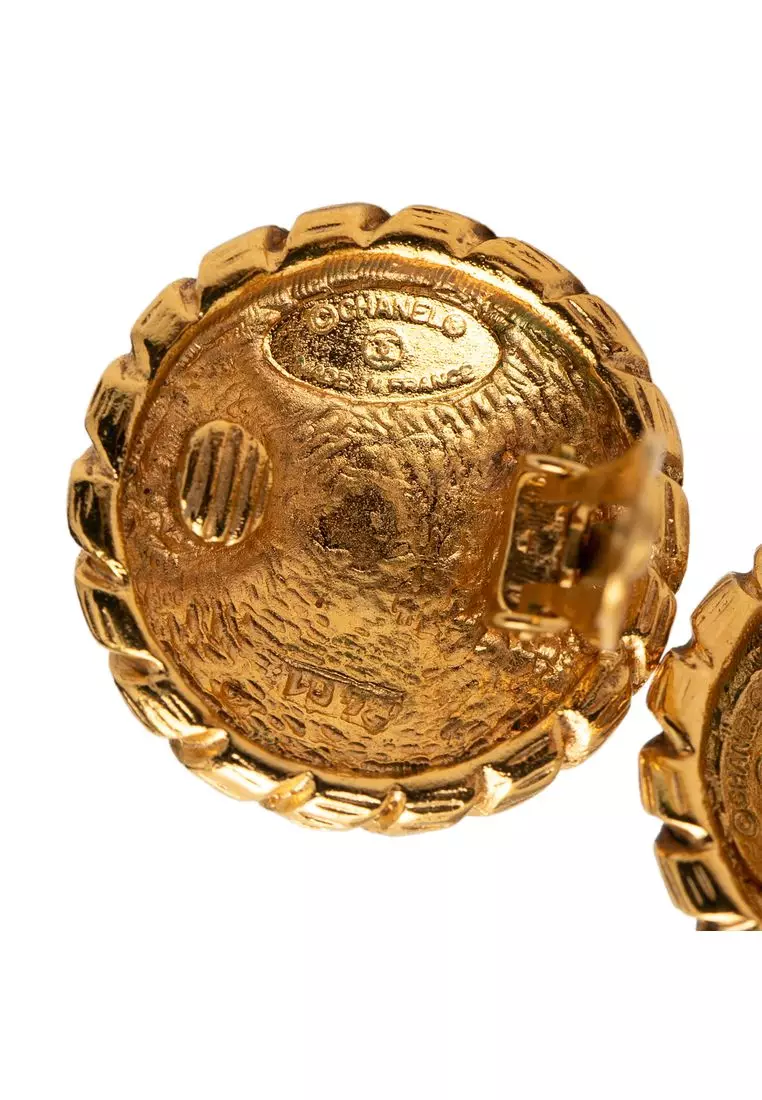 Pre-Loved Chanel Cc Gold Plated Sunburst Round Clip On Earrings