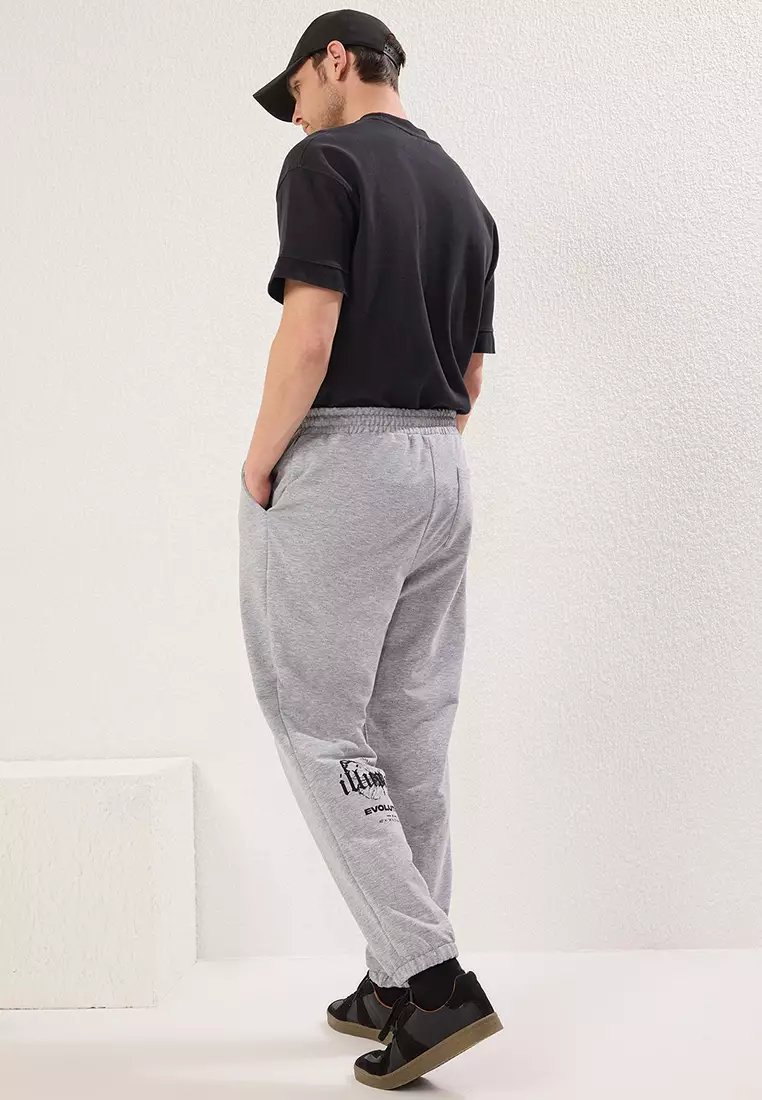Gray Melange Oversize/Wide Cut Elastic Leg Butterfly Printed Sweatpants Tmnss25Ea00006
