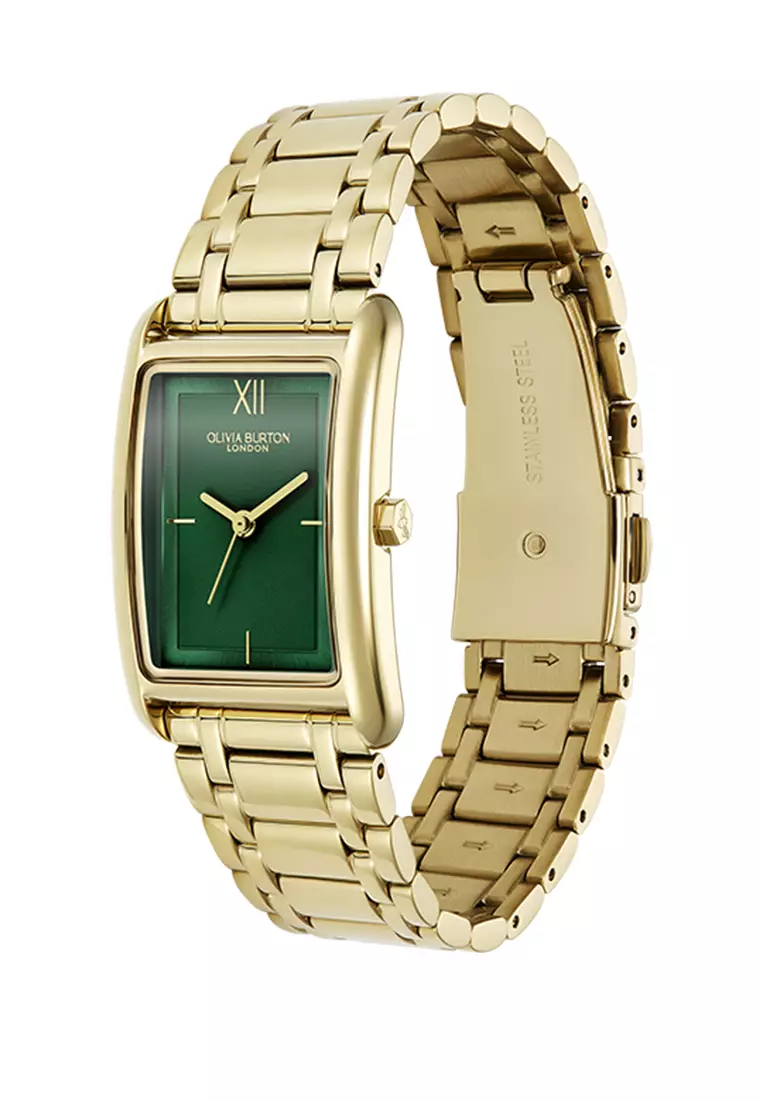 Olivia Burton Tank Forest Green Sunray Inner Frame & Powdered Centre Etched Dial GP 30 x 21mm - 24000195