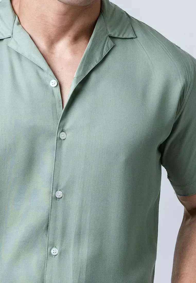 Cuban Viscose Light Sage Green Casual Shirt