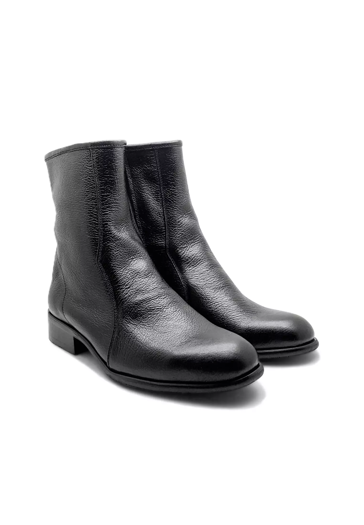 Echo Sepatu Boots Pria Kulit Asli Resleting Samping  - Black
