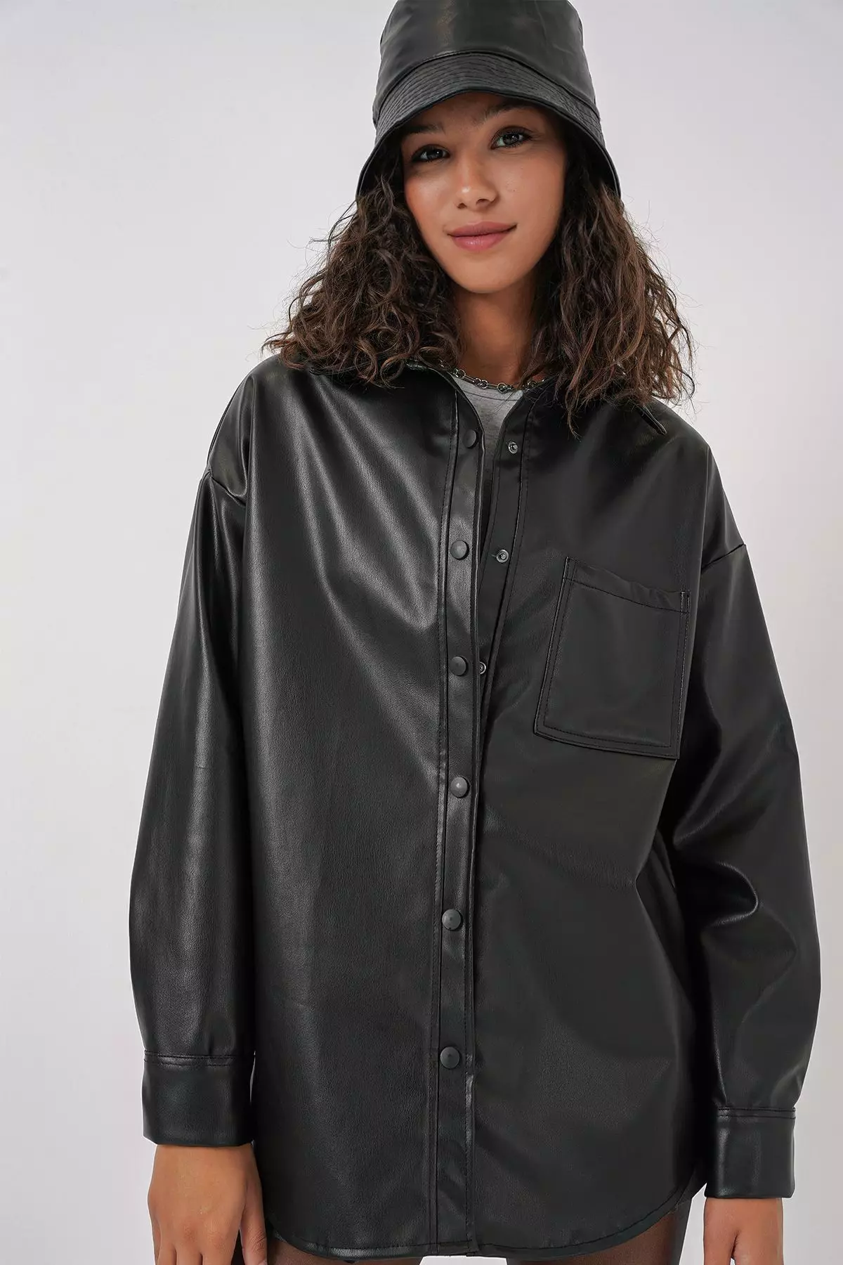Oversize Faux Leather Shirt