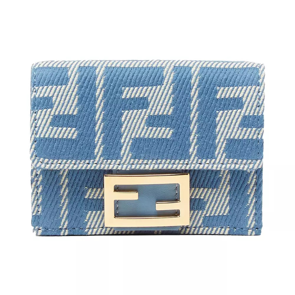 Jual Fendi Baguette FF Jacquard Micro Trifold Wallet Blue
