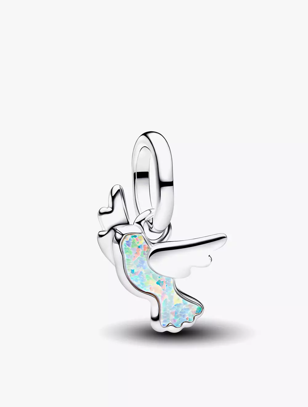 Dove sterling silver mini dangle with white lab-created opal