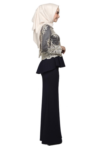 Buy Puspa Lace Kurung from ARCO in blue and Gold at Zalora