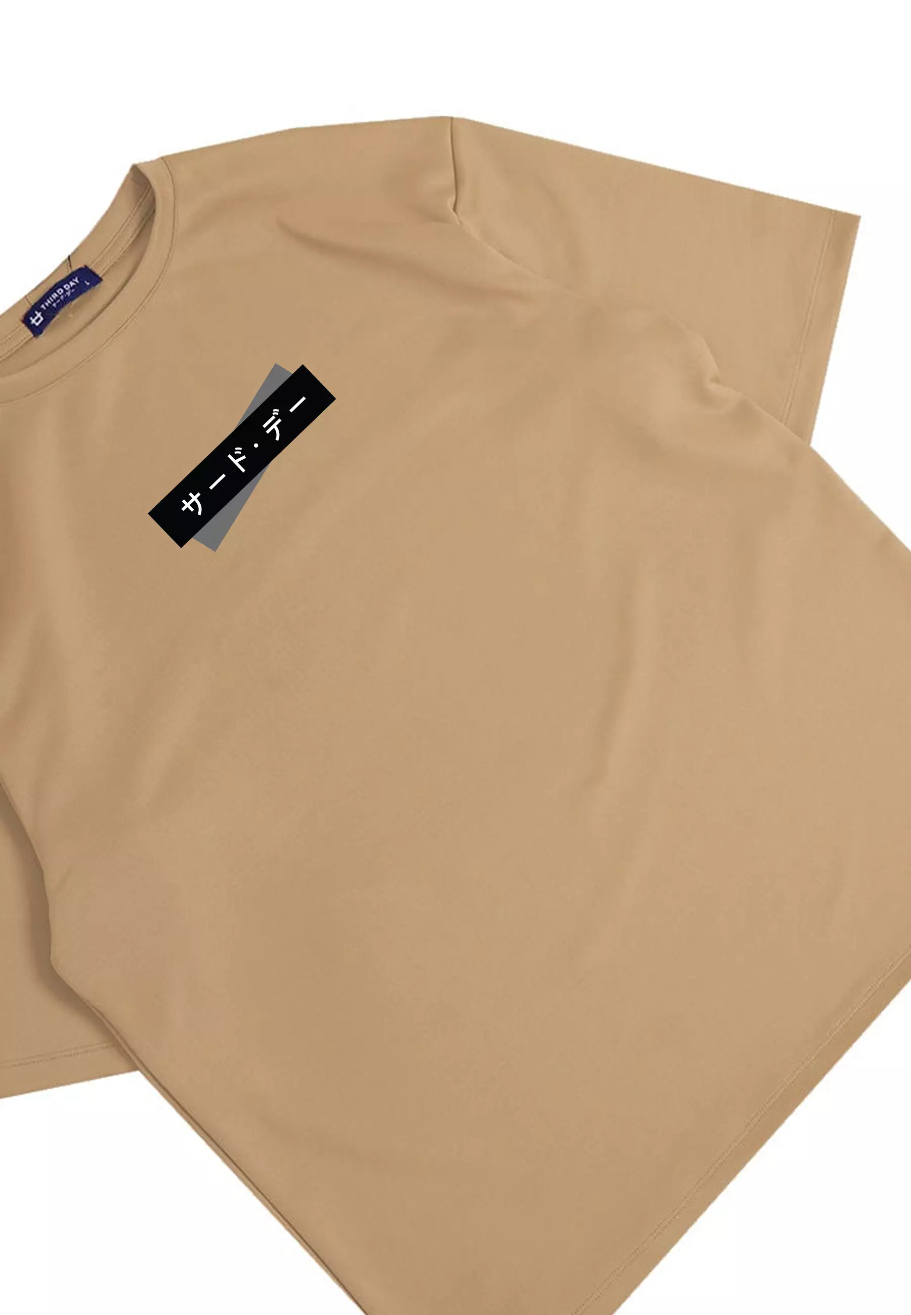 MTQ38 kaos oversize tee tebal pria bahan scuba distro jepang katakana domino khaki