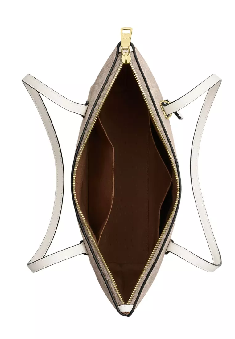 Fiona Zip Tote Bag In Signature Canvas - Sand/White