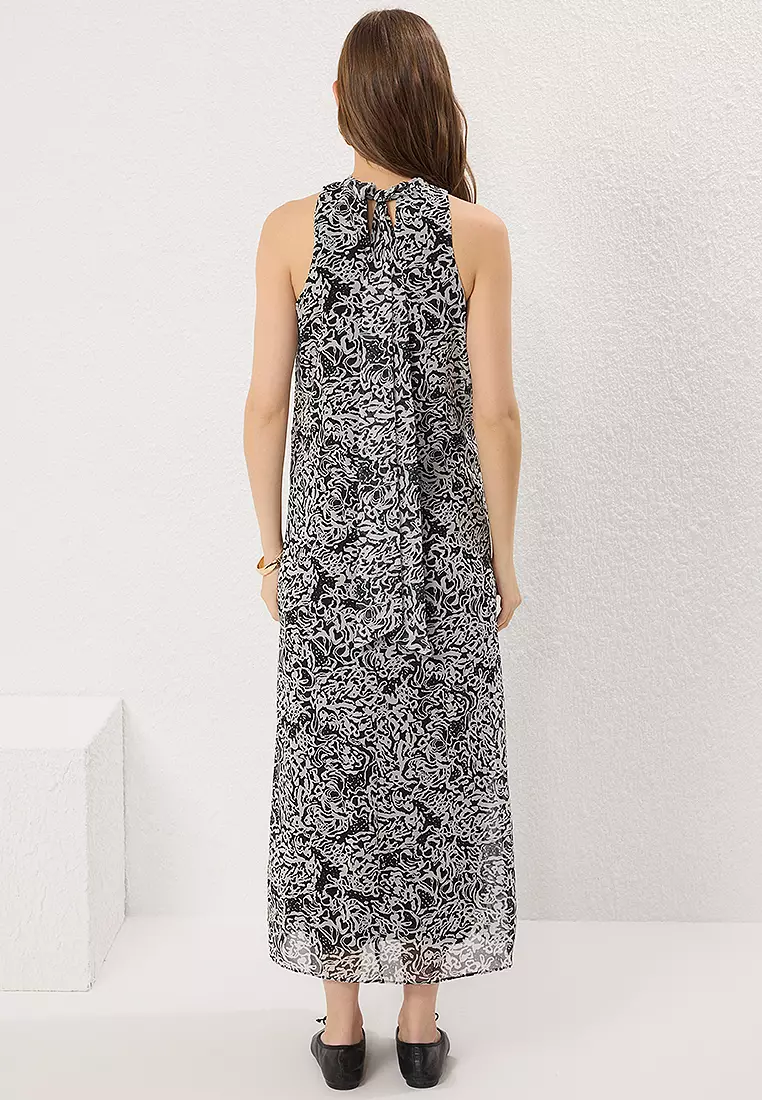 Black Abstract Patterned Maxi Woven Dress