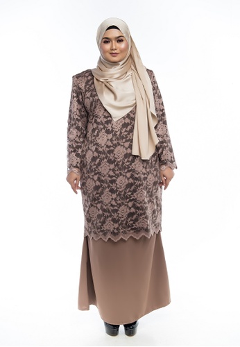 Nayli Plus Size Kurung Modern Gold Lace from Nayli in Multi and Gold and Brown