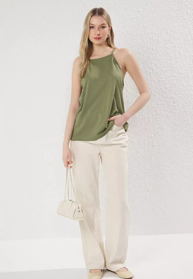 Khaki Halter Neck Regular Cut Knitted Undershirt TWOSS25AL00039