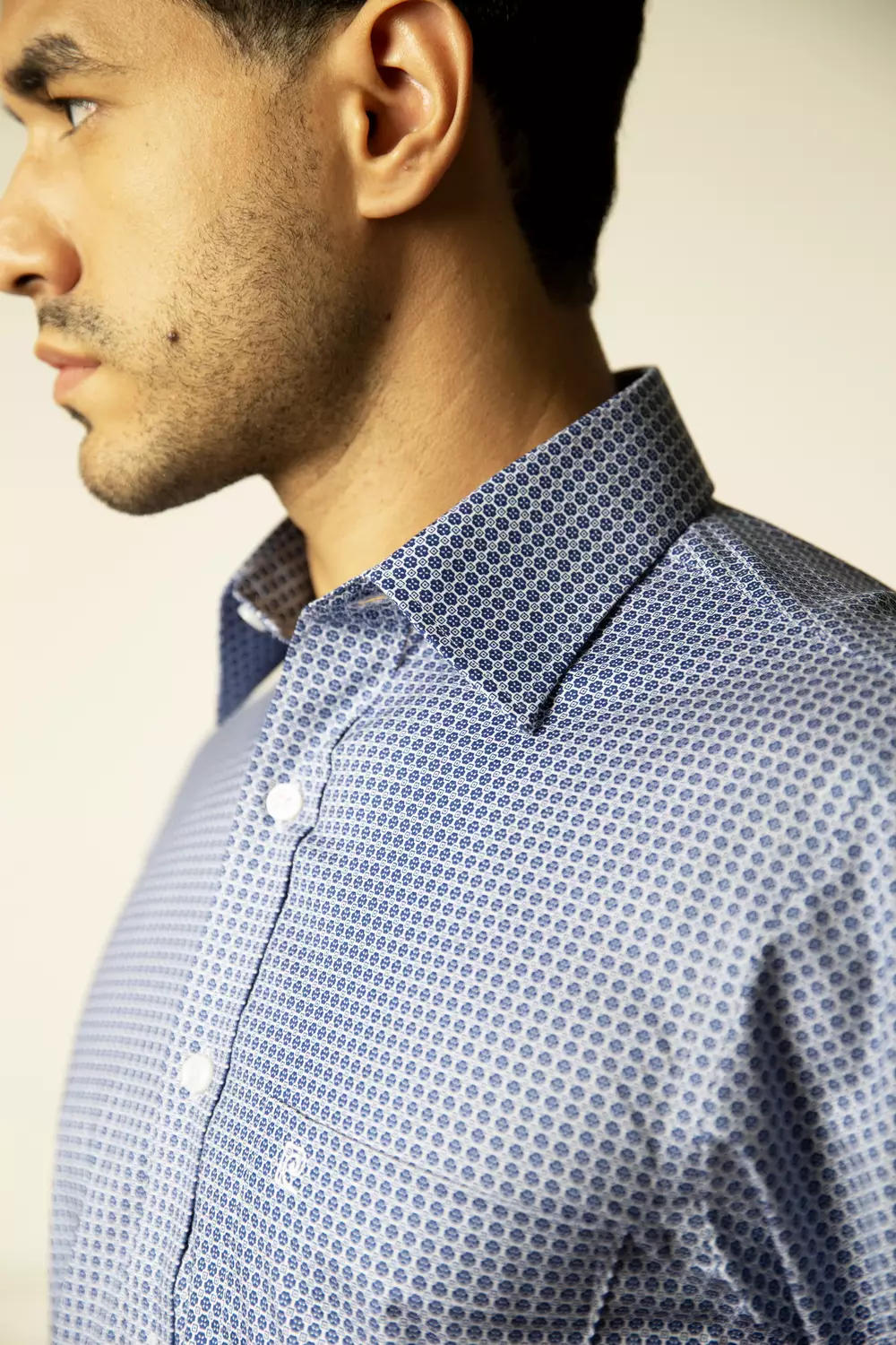 Kemeja Lengan Pendek Pierre Cardin TechnoShirt Orion Storm Blossom - Blue Cotton Smart Casual