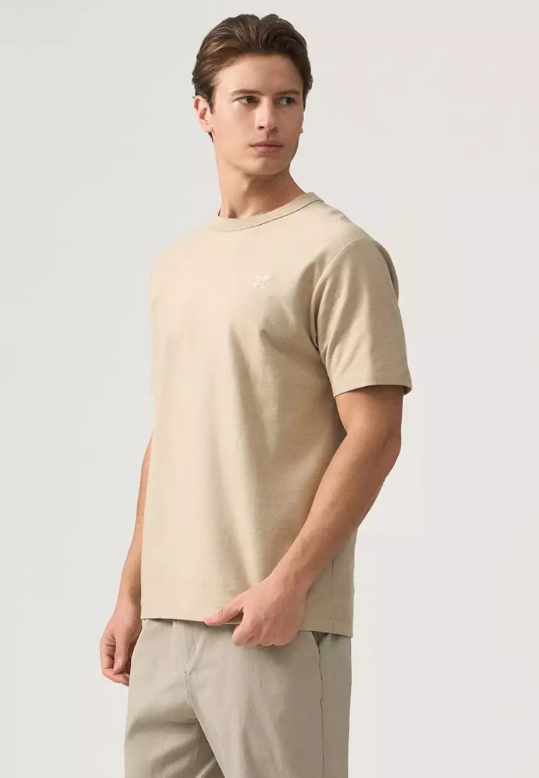 Regular Fit T-Shirt With Neck Binding Finish In Fine Ottoman