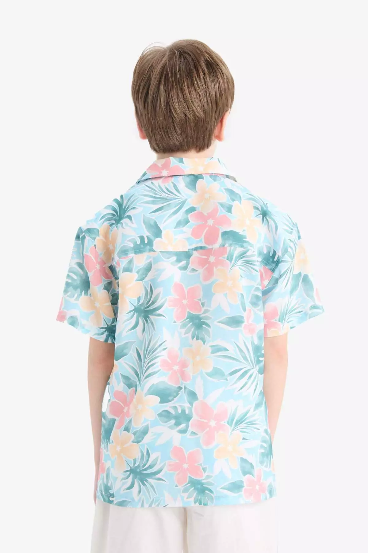 Boy's Oversize Wide Fit Polo Neck Patterned Cotton Short Sleeve Shirt E6653A825Hs